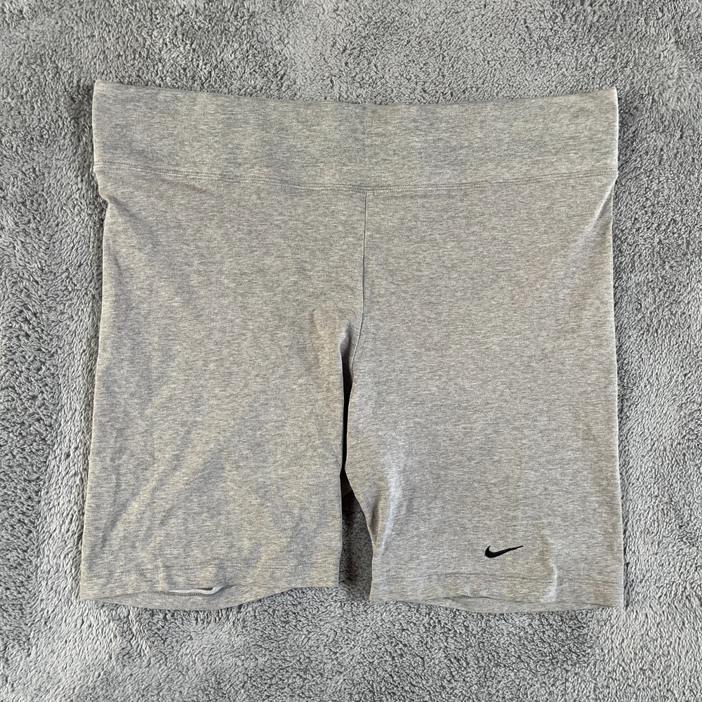Nike Essential High Rise Biker Shorts Womens 2X Gray Heathered Swoosh DB6053-063